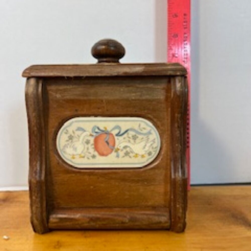 Vintage Wooden Cannister MARMALADE 6"x5" Plastic Insert Blue Goose Decor
